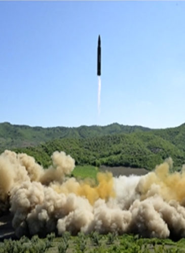 This image made from video of a news bulletin aired by North Korea's KRT on Tuesday, July 4, 2017, shows what was said to be the launch of a Hwasong-14 intercontinental ballistic missile, ICBM, in North Korea's northwest. (KRT/AP Video)