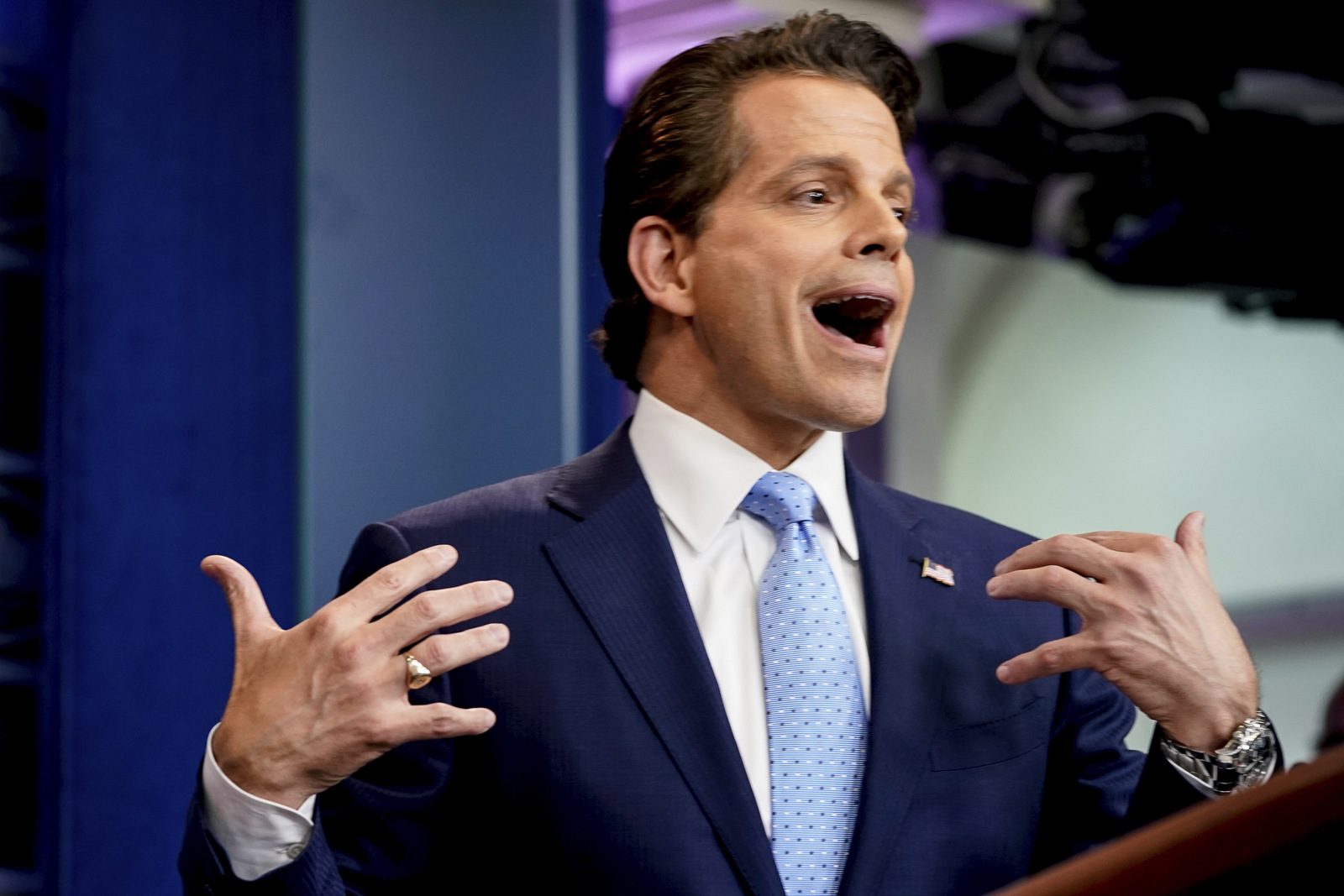 Anthony Scaramucci, incoming White House communications director, speaks to the media during the daily press briefing at the White House, Friday, July 21, 2017, in Washington. White House press secretary Sean Spicer resigned. (AP/Andrew Harnik)