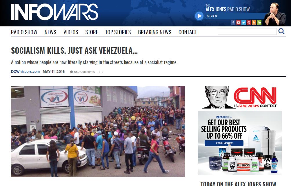 A May, 11 2016 article republished on Infowars.com from right-leaning DCWhispers.com.