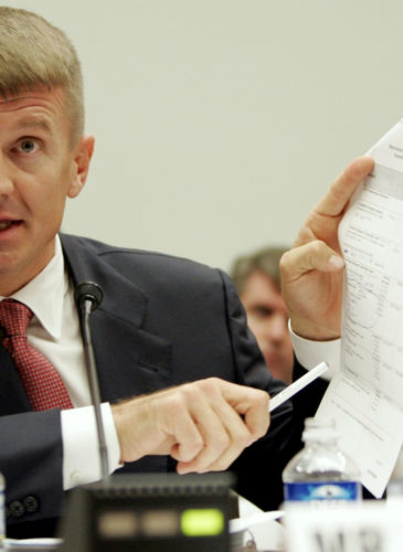 Blackwater founder Erik Prince testifies before a House committee examining the mission and performance of private military contractors in Iraq and Afghanistan, Oct. 2, 2007. (Susan Walsh/AP)
