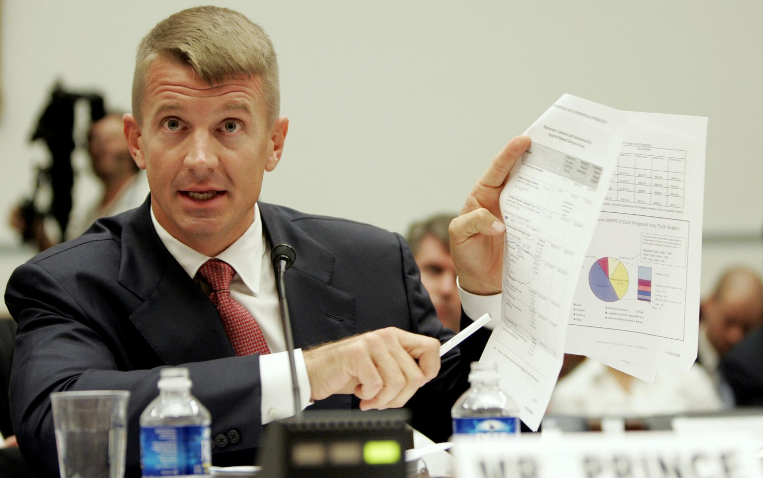 Blackwater founder Erik Prince testifies before a House committee examining the mission and performance of private military contractors in Iraq and Afghanistan, Oct. 2, 2007. (Susan Walsh/AP)