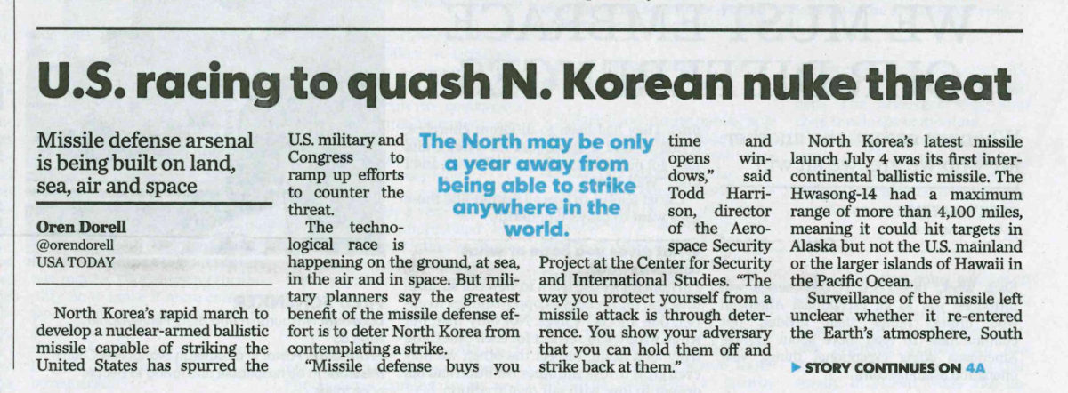 Missile Defense Will Protect You From North Korea, Say USA Today’s Missile Defense-Funded Sources