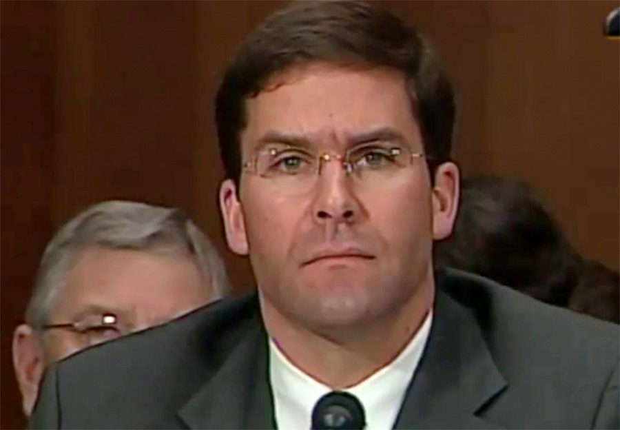 Mark Esper, deputy assistant secretary for the Department of Defense, appears before the Senate Foreign Relations Committee on Jan. 29, 2004. (C-Span)