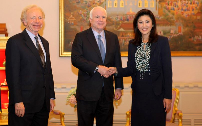 The "two horsemen of US regime change," US Senator's John McCain and Joseph Lieberman, appear and surround the US proxies of choice ahead of any US-backed attempt to destabilize and overthrow a sovereign nation. Here they lend support to Yingluck Shinawatra ahead of her anticipated ousting from power in 2014.