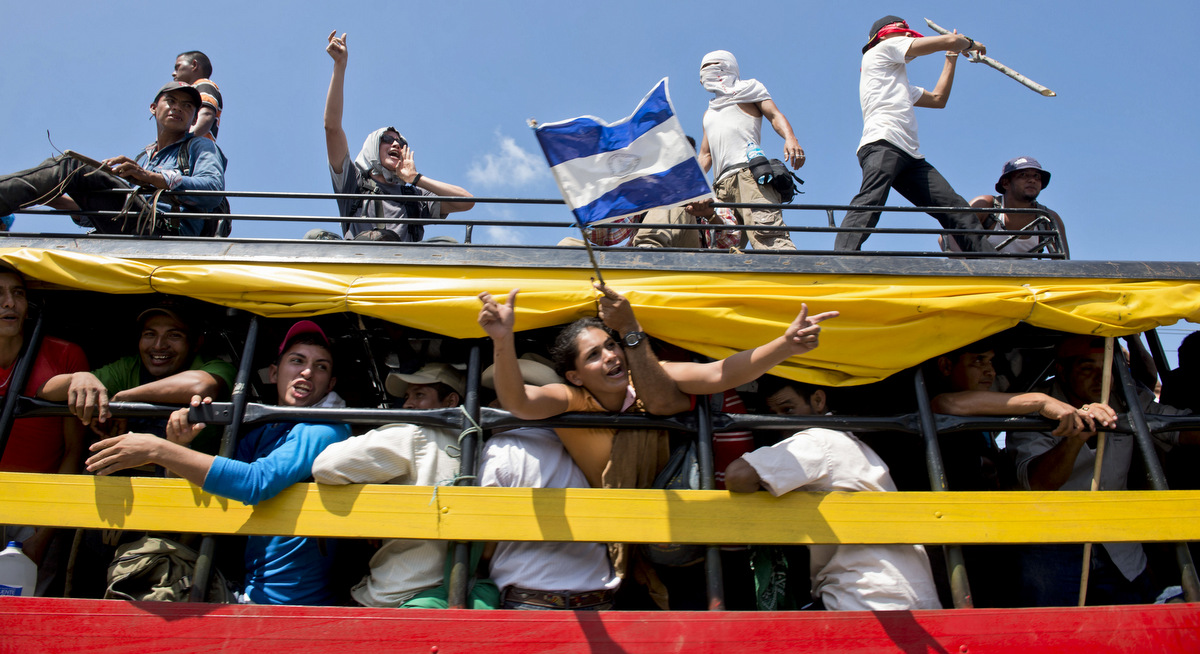 Farmers opposed to the construction of Nicaragua's transoceanic canal protest against the canal project, in Managua, Nicaragua, Oct. 27, 2015. Nicaragua plans to create a canal that's expected to rival that of Panama. (AP/Oscar Navarrete)