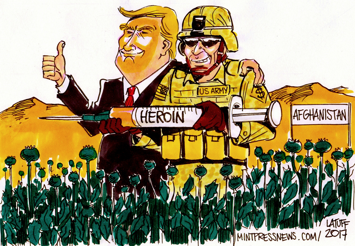 Trump Afghanistan MintPress News Political Cartoon by Carlos Latuff