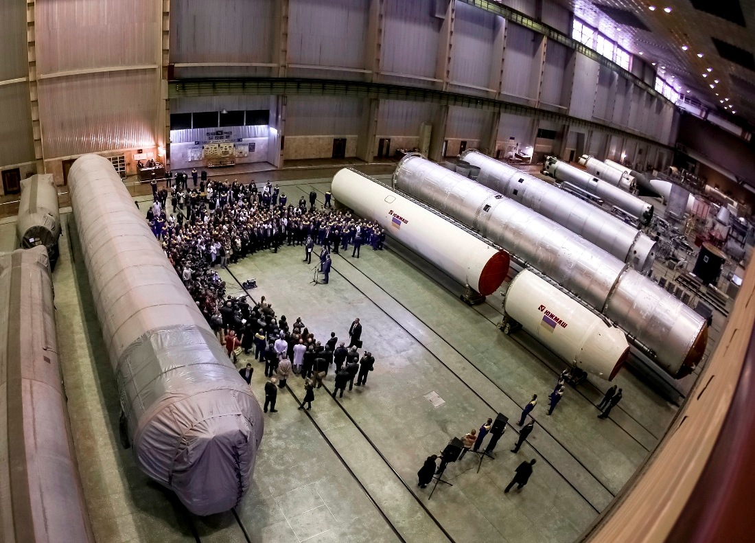 Ukrainian President Poroshenko visiting the Yuzhmash plant in Dnipro, Ukraine, 2014.