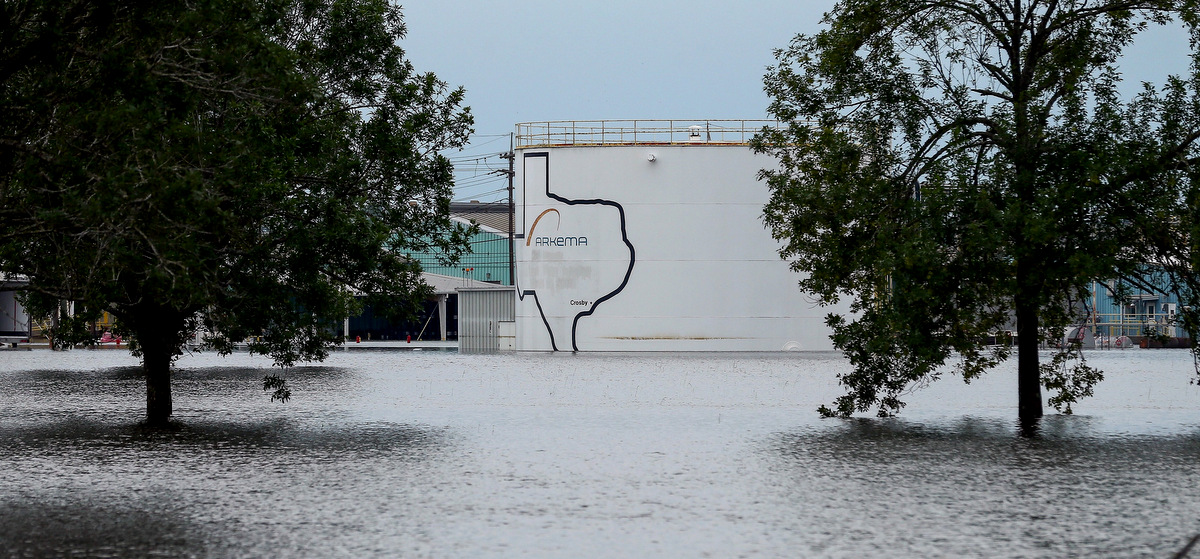 The flooded Arkema chemical plant is seen on Wednesday. (Godofredo A. Vasquez/Houston Chronicle/AP)