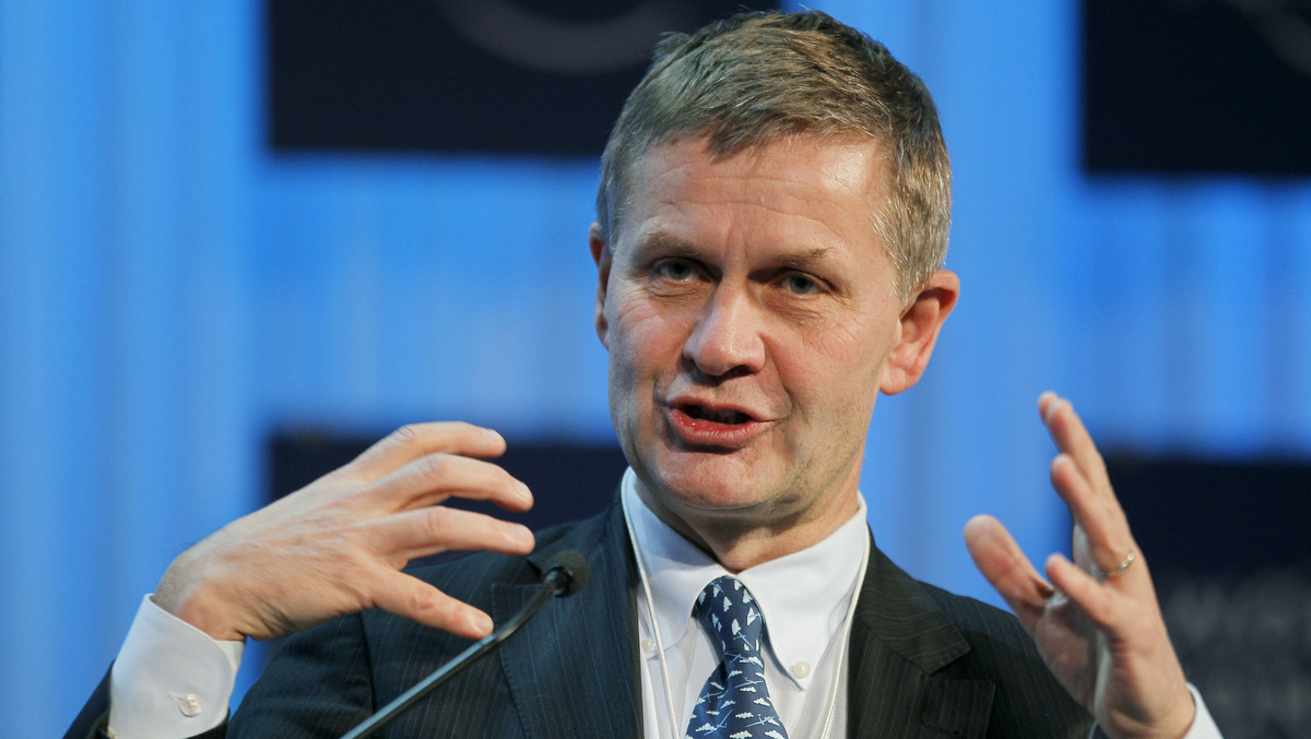 Norway's Minister of Environment and International Development Erik Solheim gestures as he speaks during a session at the World Economic Forum, WEF, in Davos, Switzerland, Friday, Jan. 27, 2012. The WEF meeting lasts until Jan. 29. (AP/Michel Euler)