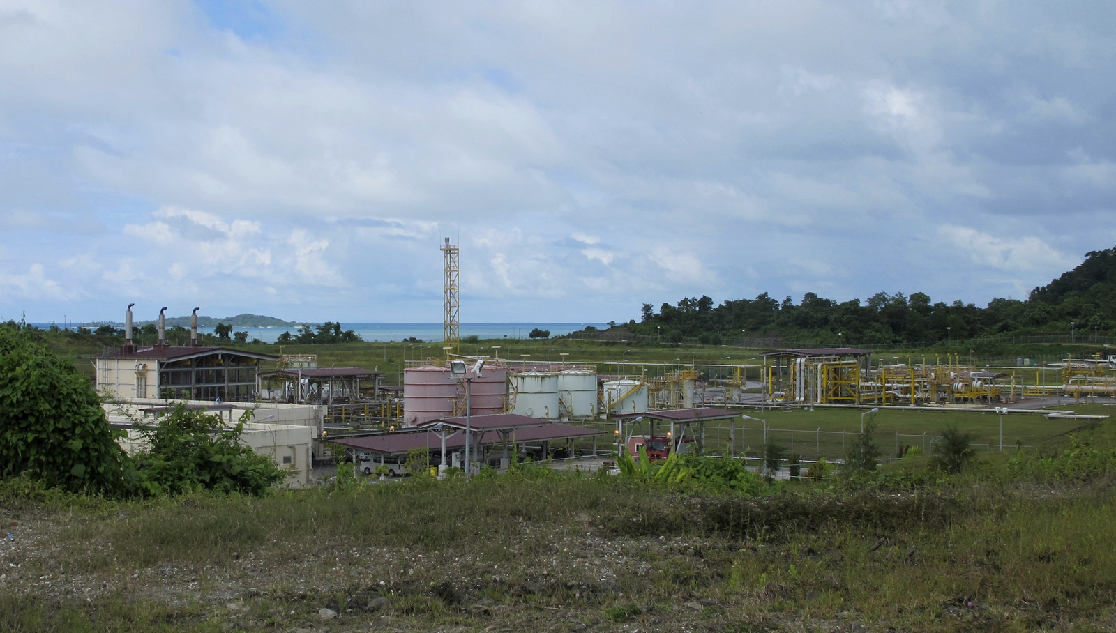 This Wednesday, Oct. 5, 2016 photo shows the terminal of a gas pipeline to the Bay of Bengal built by South Korean company Daewoo in Kyaukpyu in the Rakhine region, Myanmar - home to the prosecuted Rohingya. (AP/Elaine Kurtenbach)