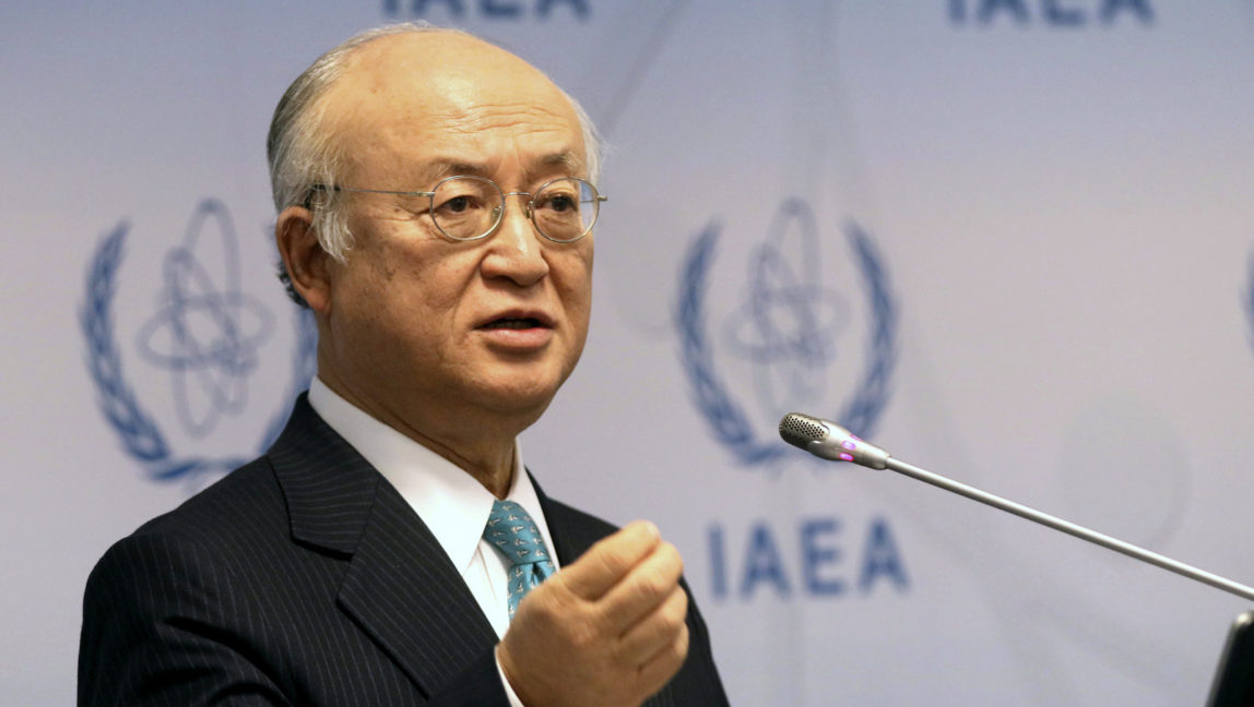 In this March 6, 2017 file photo, Director General of the International Atomic Energy Agency, IAEA, Yukiya Amano of Japan speaks in Vienna, Austria. .(AP/Ronald Zak)