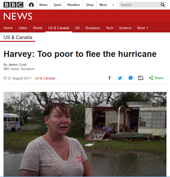 One of the few examples of journalism examining the impact of poverty on Harvey’s devastation came, unsurprisingly, from an overseas outlet.