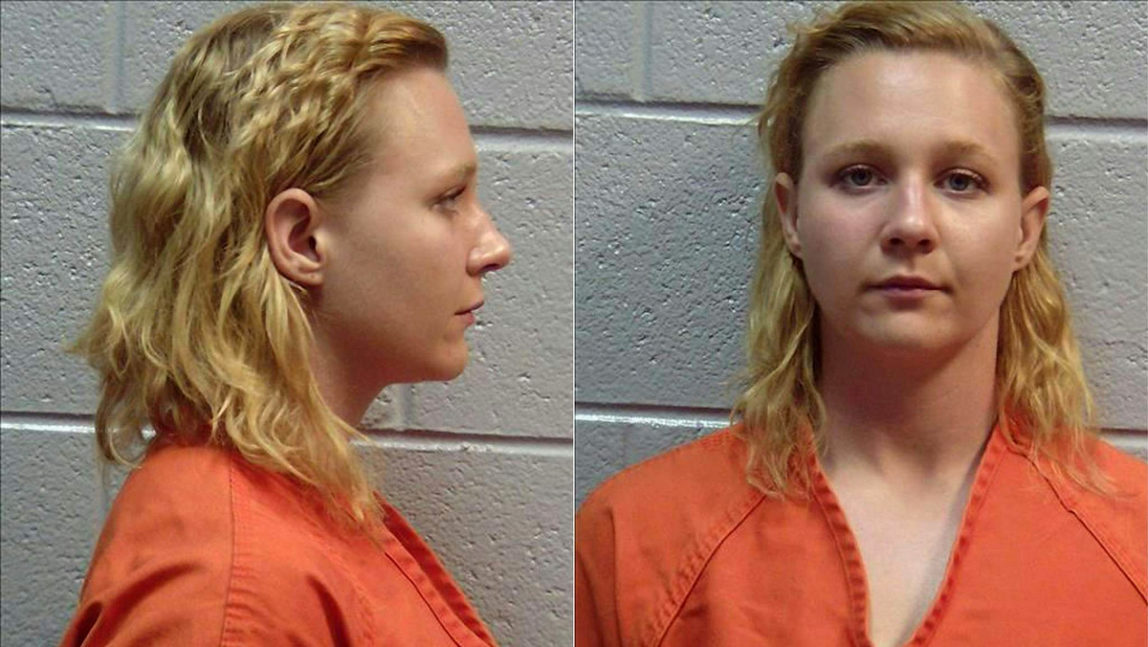 This combination of pictures created on June 9, 2017, from images provided by the Lincoln County, Georgia, Sheriff's Office shows the booking photo of intelligence contractor Reality Winner.