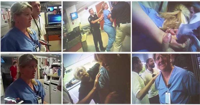 Composite image of bodycam footage taken during the arrest of nurse Alex Wubbles. (TFTP)