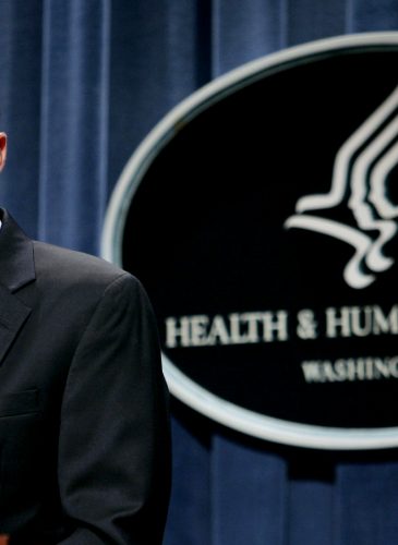 Deputy Health and Human Services Secretary Alex Azar meets reporters at the HHS Department in Washington, Thursday, June 8, 2006. (AP Photo/Evan Vucci)