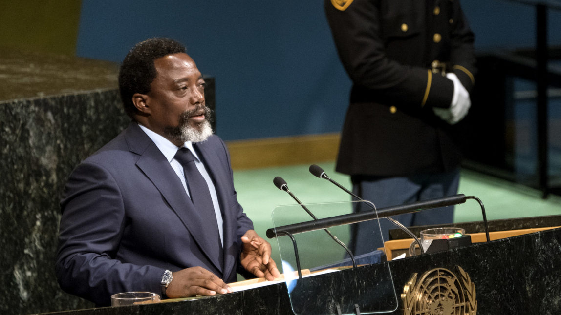 President of the Democratic Republic of the Congo Joseph Kabila addresses the United Nations General Assembly, Saturday, Sept. 23, 2017, at U.N. headquarters. (AP/Craig Ruttle)