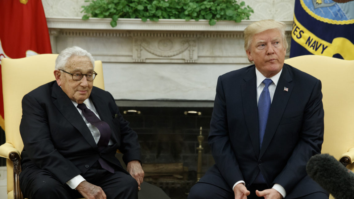 President Donald Trump meets with former Secretary of State Henry Kissinger in the Oval Office of the White House, Tuesday, Oct. 10, 2017, in Washington. (AP/Evan Vucci)