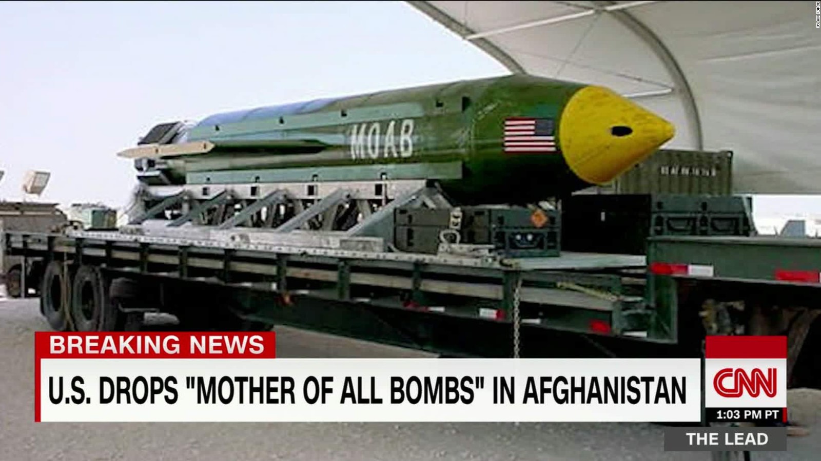 A screenshot of CNN's coverage of the 'Mother of All Bombs' shortly after it was dropped on Afghanistan.