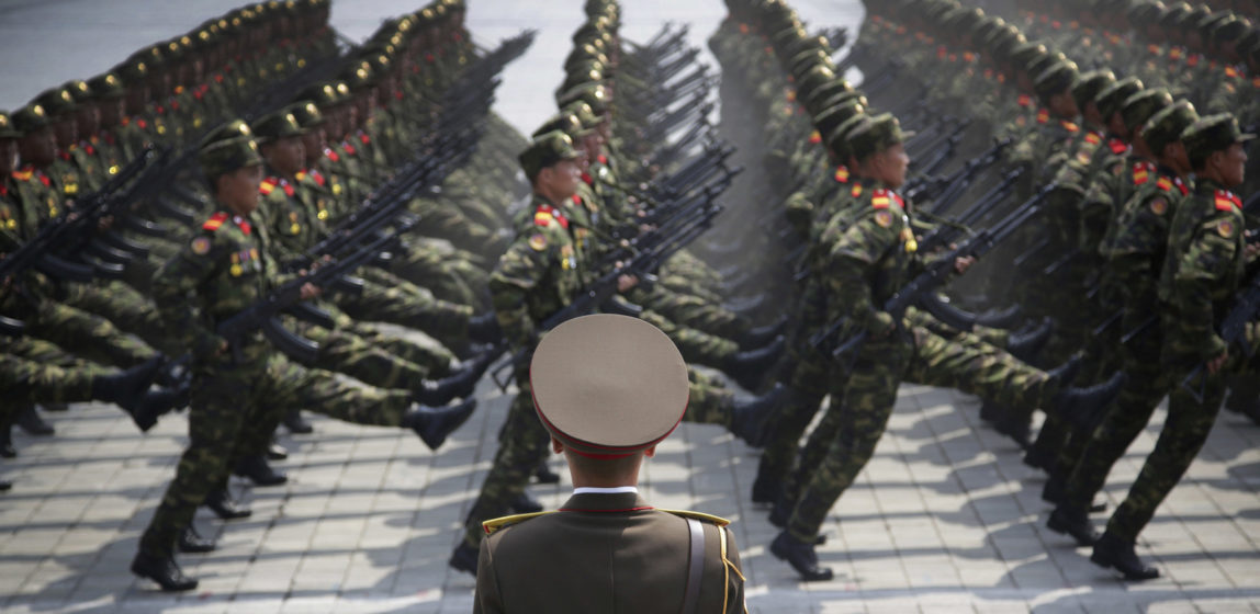 In this April 15, 2017, photo, soldiers goose-step across Kim Il Sung Square in Pyongyang, North Korea, during a parade to celebrate the 105th birth anniversary of Kim Il Sung, the country's late founder and grandfather of current ruler Kim Jong Un. The message of the parade is clear: North Korea is, or is near to being, able to launch a pre-emptive strike against a regional target. It is preparing to withstand a retaliatory follow-up attack if it does, and it is building the arsenal it needs to then launch a second wave of strikes, this time at the U.S. mainland. (AP Photo/Wong Maye-E, File)