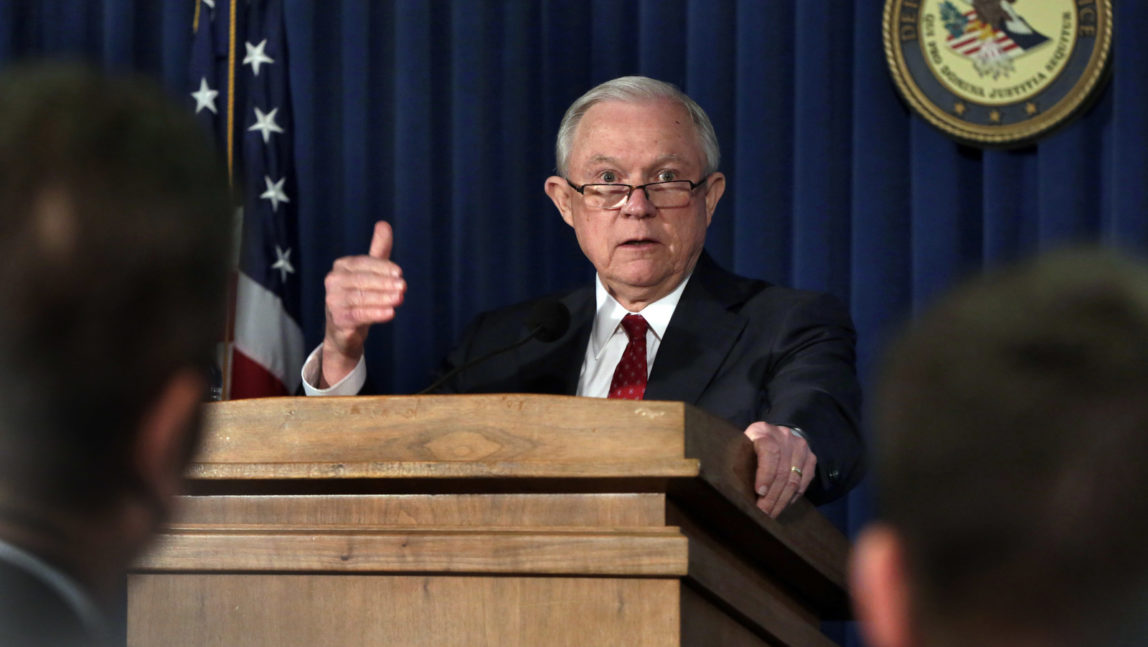 U.S. Attorney General Jeff Sessions delivers remarks about defending national security, at the U.S. Attorney's Office for the Southern District of New York, Nov. 2, 2017. (AP/Richard Drew)