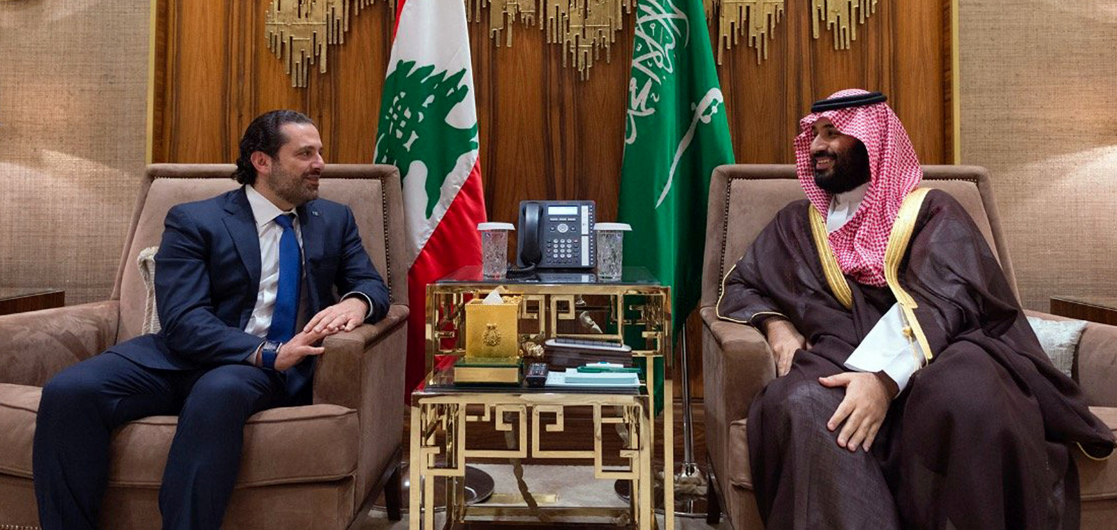 In this photo released on Monday, Oct. 30, 2017 by Lebanon's official government photographer Dalati Nohra, showing Saudi Crown Prince Mohammed bin Salman, right, meets with Lebanese Prime Minister Saad Hariri in Riyadh, Saudi Arabia. Hariri resigned from his post Saturday, Nov. 4, 2017 during a trip to Saudi Arabia in a surprise move that plunged the country into uncertainty amid heightened regional tensions. (Dalati Nohra via AP)