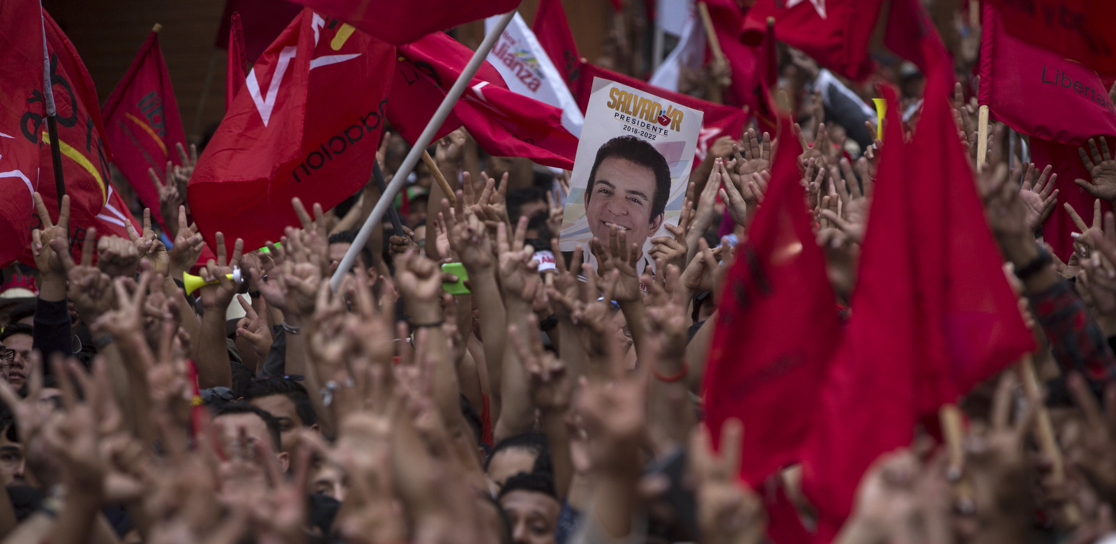 Supporters of opposition Alliance presidential candidate Salvador Nasralla chant slogans in front of the Supreme Electoral Tribunal in Tegucigalpa, Honduras, Nov. 27, 2017. Early results from Honduras' presidential election Monday showed leftist challenger Nasralla with a surprise lead over incumbent President Juan Orlando Hernandez, both of whom had claimed victory. (AP/Rodrigo Abd)