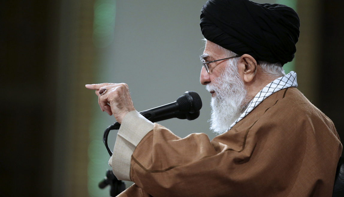 Ayatollah Ali Khamenei speaks with Iranian officials, participants of the 31st International Islamic Unity Conference and ambassadors from Islamic countries, in Tehran, Iran, Dec. 6, 2017. Khamenei condemned President Donald Trump's imminent recognition of Jerusalem as the capital of Israel. (AP Photo)