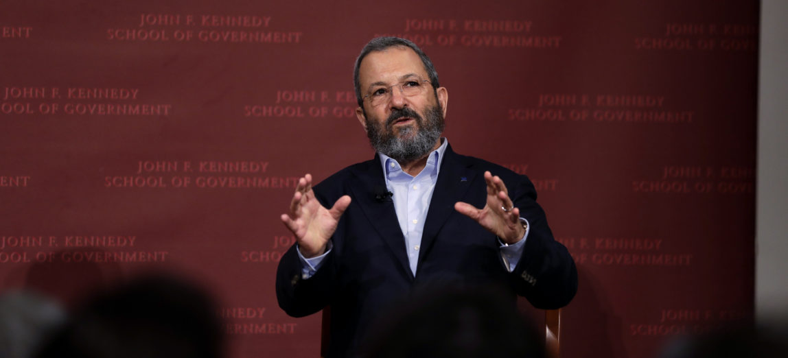 Former Israeli Prime Minister Ehud Barak during a lecture at the John F. Kennedy School of Government at Harvard University in Cambridge, Mass., Sept. 21, 2016. (AP/Charles Krupa)