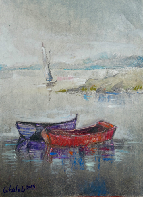 Ghaleb Al-Bihani, Untitled (Red and Purple Boats), 2015.