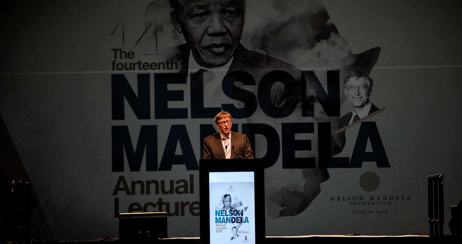 Microsoft co-founder and philanthropist Bill Gates delivers the Nelson Mandela Annual Lecture in Pretoria, South Africa, July 17, 2016 where Gates said that his foundation would invest another $5 billion in Africa over the next five years. (AP Photo)