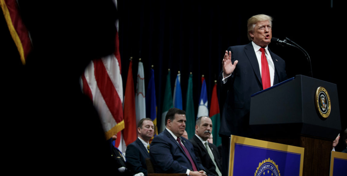 President Donald Trump speaks during the FBI National Academy graduation ceremony, Friday, Dec. 15, 2017, in Quantico, Va. (AP/Evan Vucci)