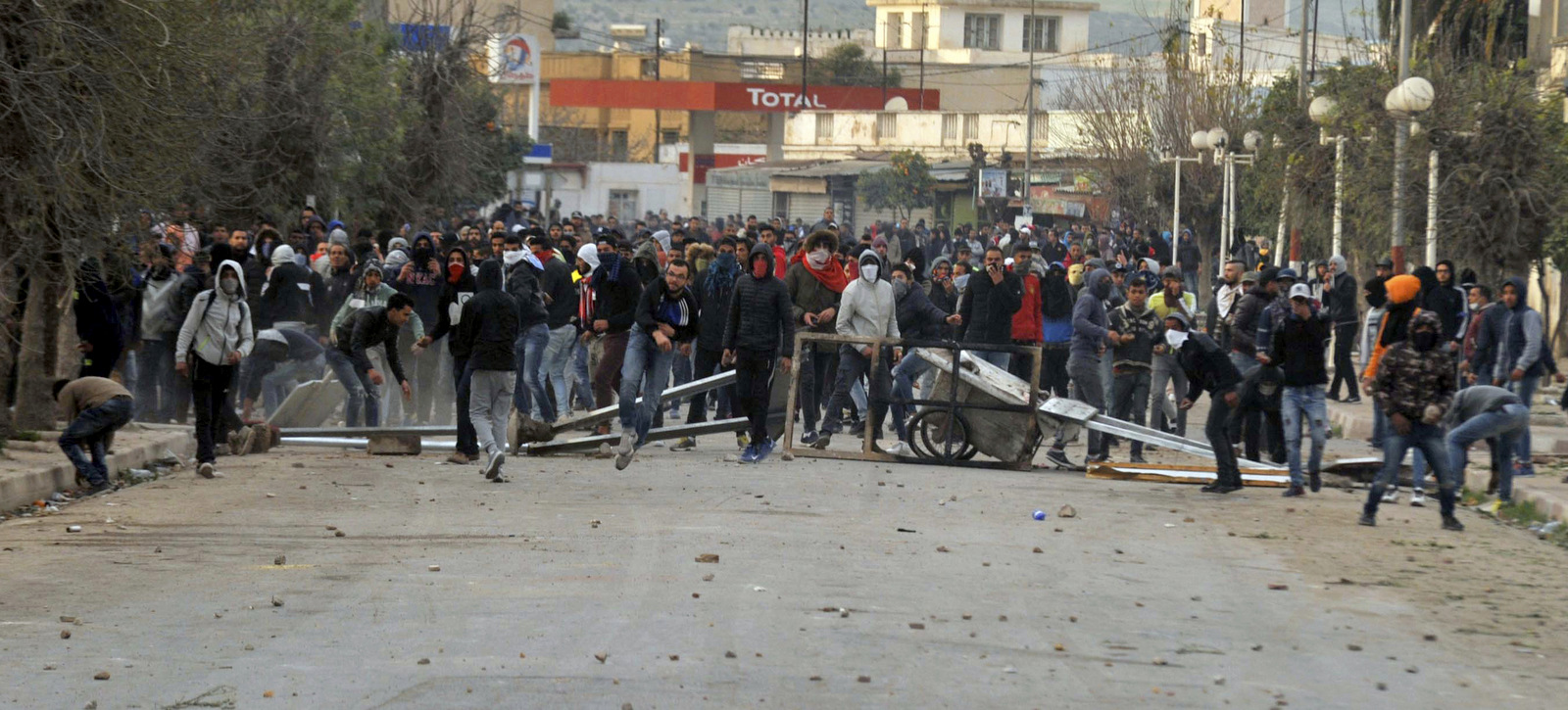 Protesters take the streets during anti-government protests, in Tebourba, south of the Tunisian capital, Tunis, Jan. 9, 2018. Tunisia's prime minister promised to crack down on rioters after violent protests over price hikes raised fears of broader unrest in the country that was the birthplace of the Arab Spring. (AP/Anis Ben Ali)