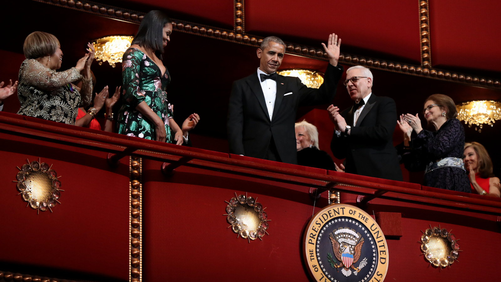 Barack and Michelle Obama are applauded during the Kennedy Center Honors gala in Washington, Dec. 4, 2016. (AP/Manuel Balce Ceneta)