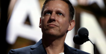 Peter Thiel looks over the podium before the start of the second day session of the Republican National Convention in Cleveland, July 19, 2016. (AP/Carolyn Kaster)