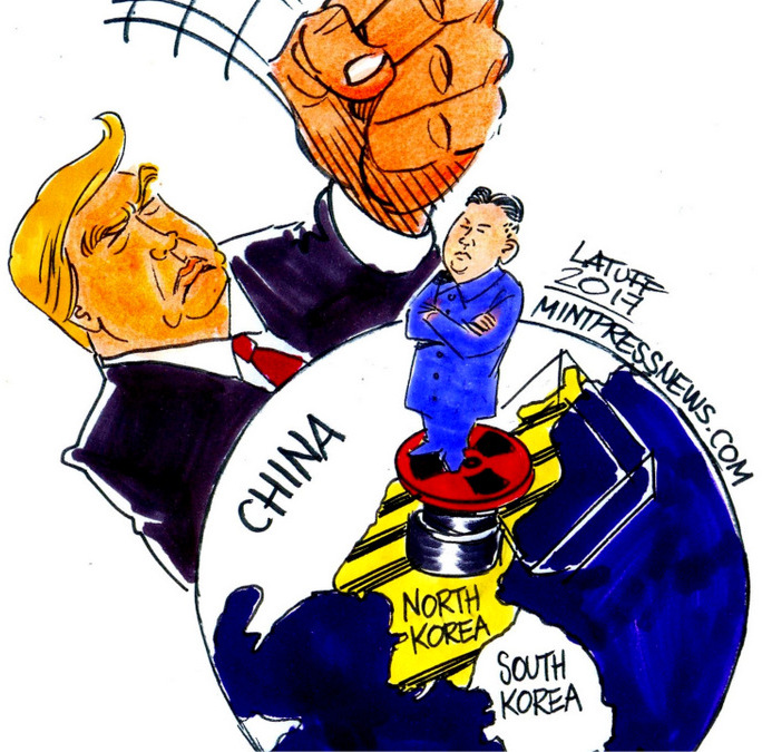 Trump Corea del Norte Cartoon por Carlos Latuff MintPress Noticias