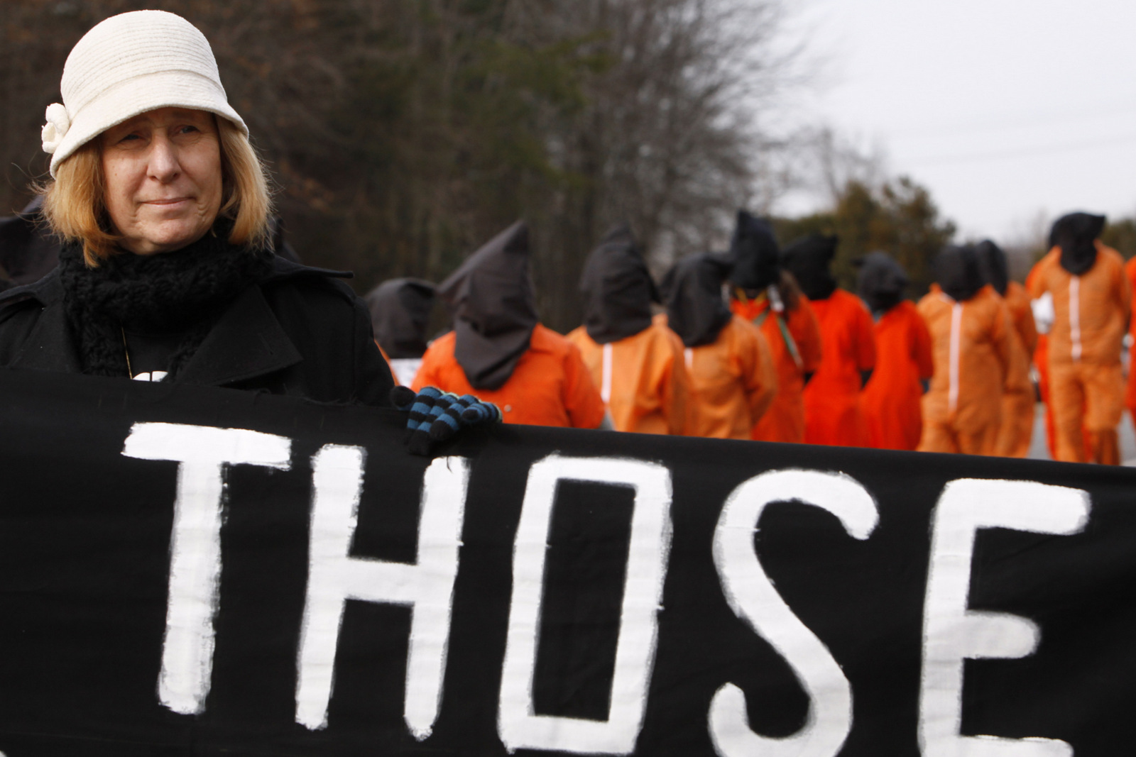 Cindy Sheehan walks with participants in an anti-war protest that she organized outside of CIA headquarters in Langley, Va. on Saturday Jan. 16, 2010. (AP/Jacquelyn Martin)