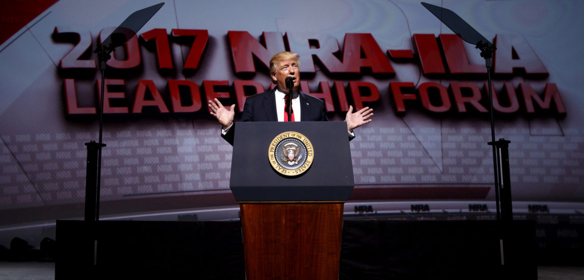 President Donald Trump speaks at the National Rifle Association Leadership Conference, April 28, 2017, in Atlanta. (AP/Evan Vucci)