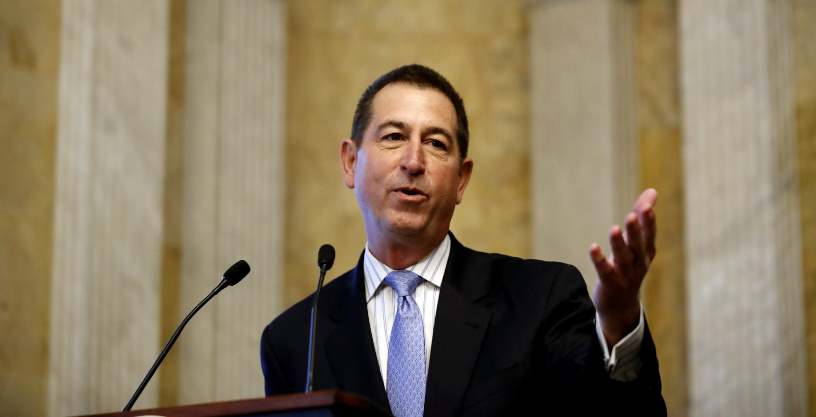 Joseph M. Otting speaks after his swearing in ceremony as Comptroller of the Currency, at the Treasury Department, Nov. 27, 2017 in Washington. (AP/Alex Brandon)