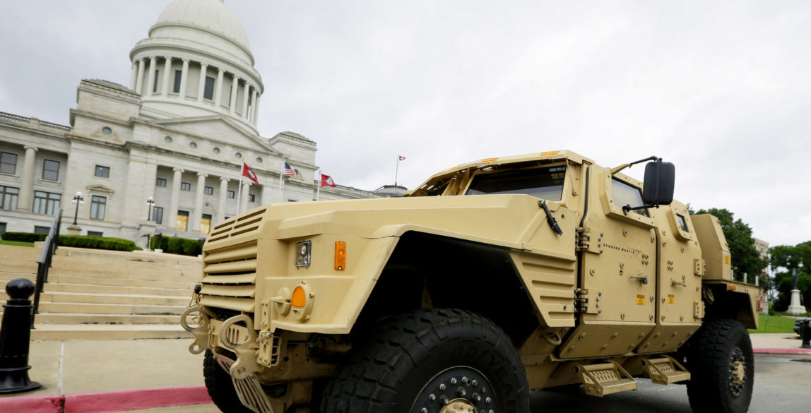 A prototype of a Lockheed Martin Joint Light Tactical Vehicle is parked in front of the Arkansas state Capitol in Little Rock, Ark.(AP/Danny Johnston)