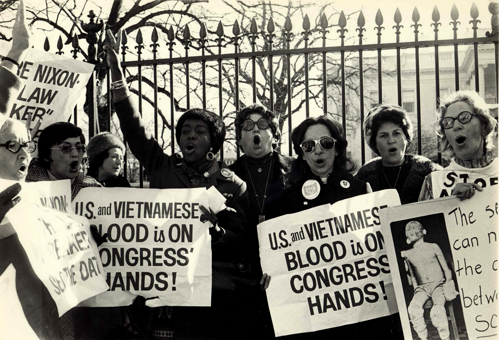1972年1月18日，在华盛顿特区举行的尼克松拉力赛中，妇女争取和平抗议。（照片：Dorothy Marder / Swarthmore College Peace Collection）