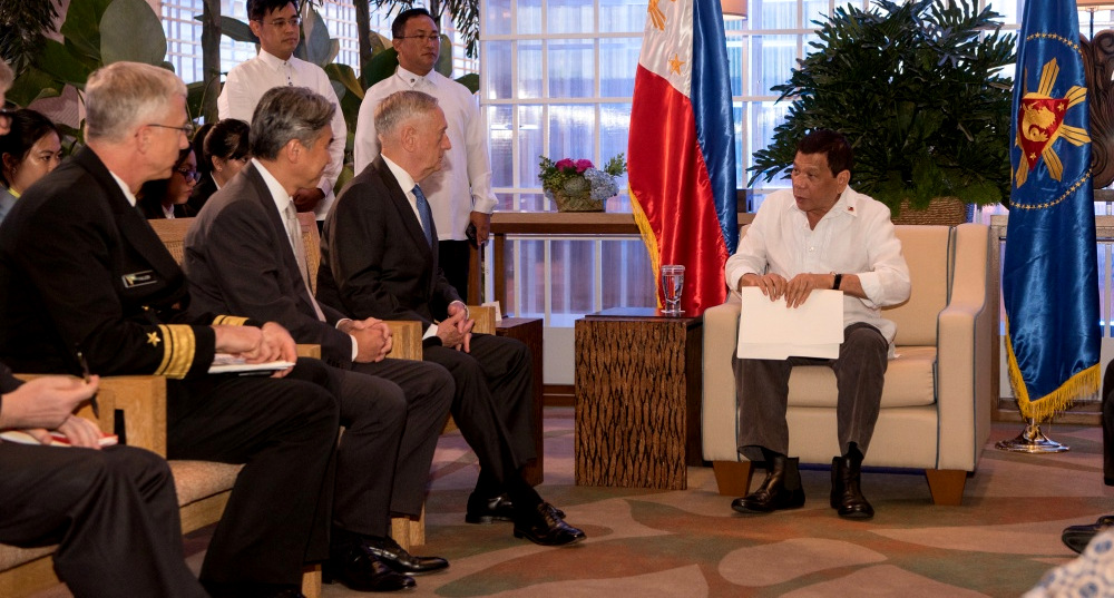 Defense Secretary James Mattis meets with the president of the Philippines, Rodrigo Duterte, during the Association of Southeast Asian Nations Defense Ministers (ASEAN) meeting in Clark, Philippines on Oct. 24, 2017. (Photo: DVIDS)