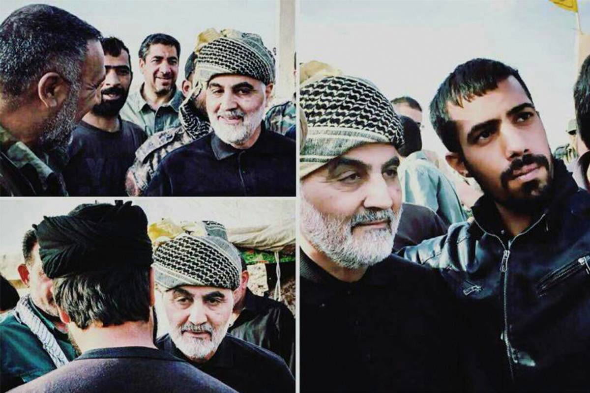 El jefe del cuerpo de milicias voluntarias de Irán, las Brigadas Badr, el general Qasem Soleimani se reúne con los combatientes que luchan contra el ISIS en Abu Kamal, Siria. (Foto: Redes sociales)