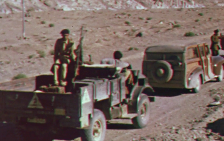 Still image of the Indian Long Range Squadron from Quetta Damghan. British Film Institute/Royal Geographical Society