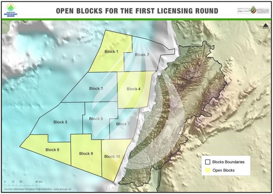 Lebanon launched its first oil and gas production licensing auction in January 2017, opening five of ten of its Mediterranean blocks (above) up for international bids. Source: Lebanese Petroleum Administration 