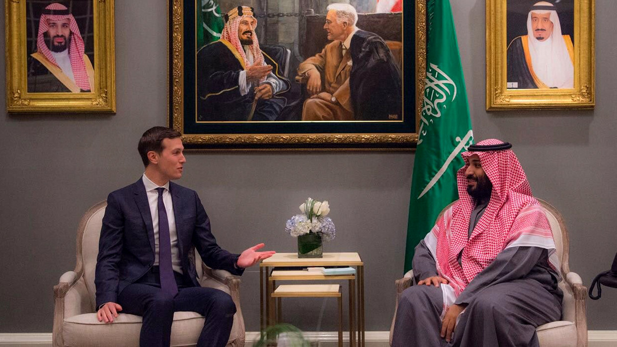 Mohammad bin Salamn meets with Jared Kushner on March 20, 2018 to discuss the Israel, Palestine conflict. Photo | Saudi Press Agency