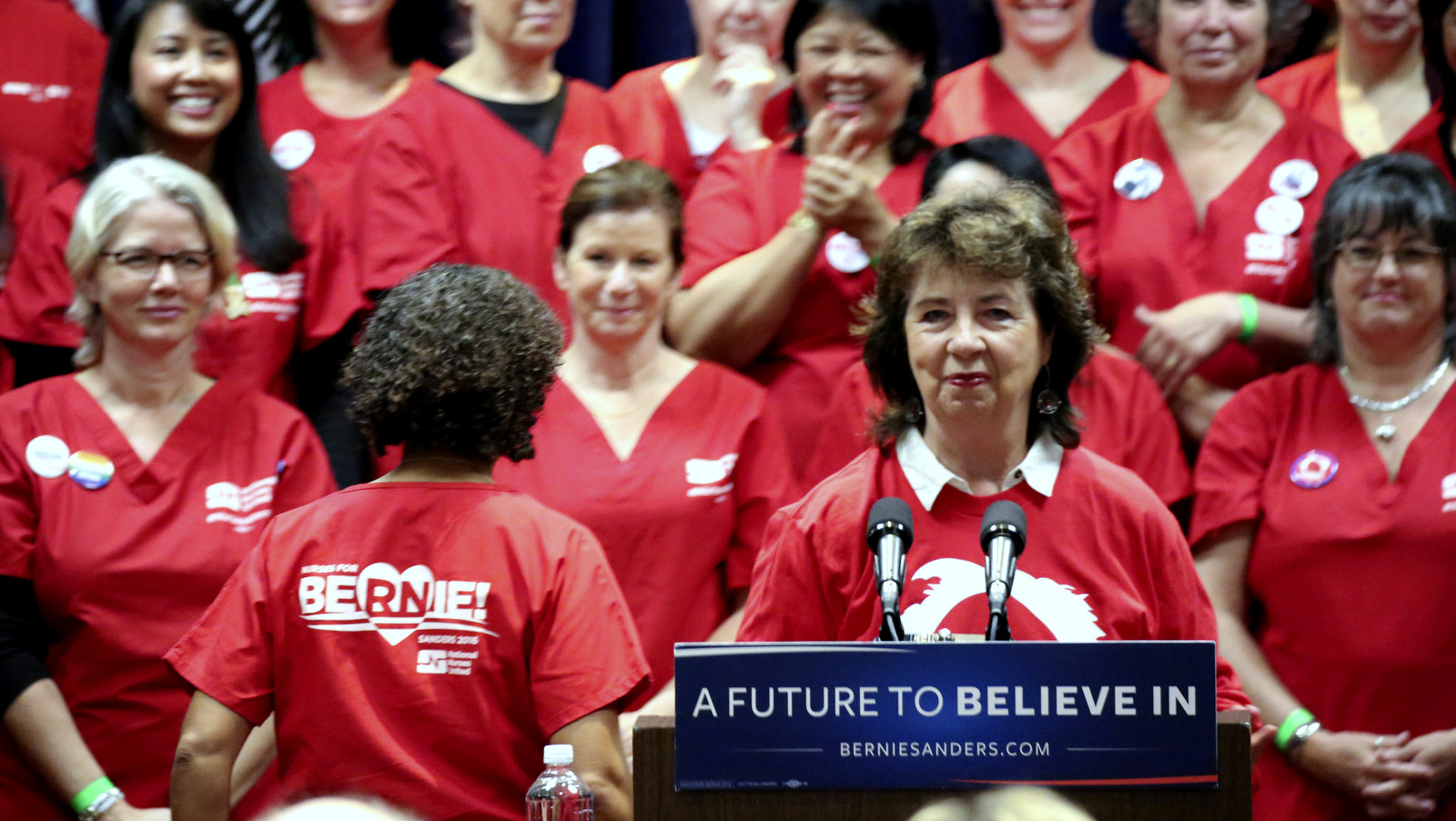 RoseAnn DeMoro speaks at a 2016 rally for Bernie Sanders. (Photo: NNU/Flickr/cc)