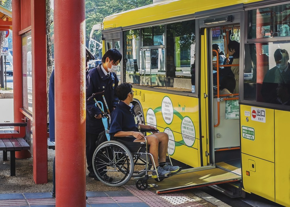 A man in a wheelchair rides a loop bus in Nara Prefecture, Japan. (Photo: iStock)