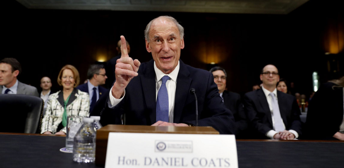 Director of National Intelligence-designate Dan Coats speaks on Capitol Hill in Washington, Tuesday, Feb. 28, 2017, prior to testifying at his confirmation hearing before the Senate Intelligence Committee. Associated Press/Alex Brandon