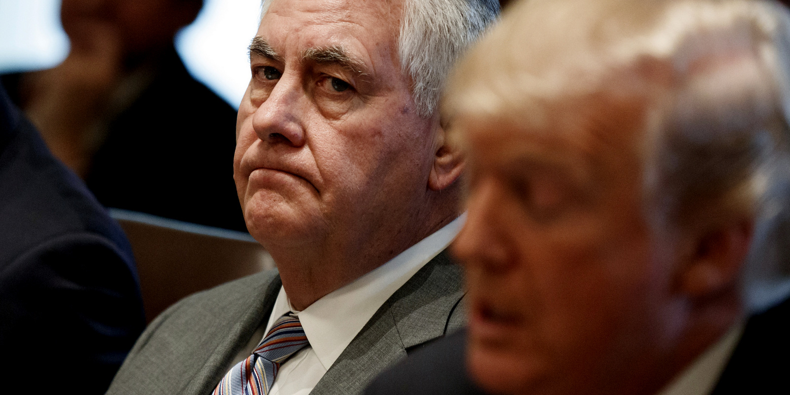 Secretary of State Rex Tillerson listens as President Donald Trump speaks during a cabinet meeting at the White House in Washington. Tillerson is out as secretary of state. President Trump tweeted that he’s naming CIA director Mike Pompeo to replace him, Jan. 10, 2018 . (AP/Evan Vucci)