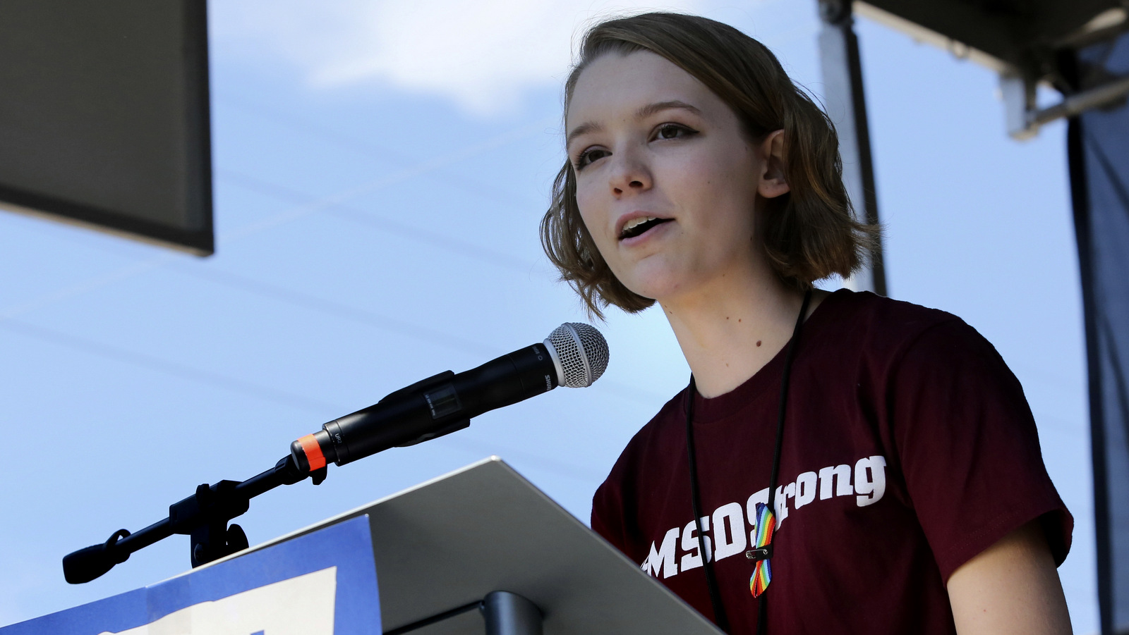 Marjory Stoneman Douglas High School student Amanda Marty delivers remarks during a rally at Lake Eola Park in downtown Orlando, as a part of the nationwide protest against gun violence across the U.S., March 24, 2018. More than 20,000 rallied in Orlando, according to crowd estimates. (Joe Burbank /Orlando Sentinel via AP)